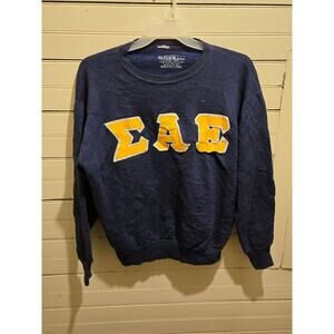 Vintage Sigma Alpha Epsilon SAE Fraternity Sweatshirt Navy Yellow Mens XL